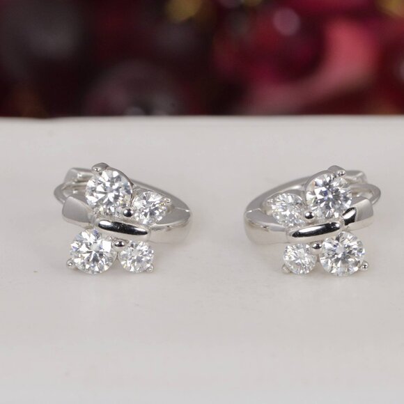 Certified All Moissanite Butterfly Huggies Earrings 925 Sterling - Picture 2 of 8